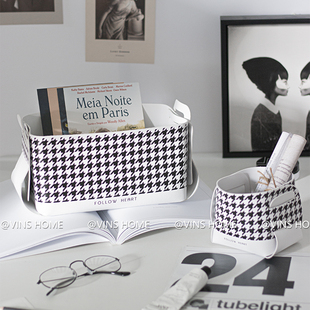 鞋 皮革摆件零食家用创意ins风 柜玄关钥匙化妆品桌面千鸟格收纳盒