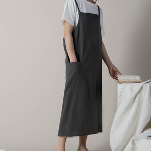 围裙长款 防水围裙花艺美甲师工作服 新款 背带围裙女时尚 过膝 日式