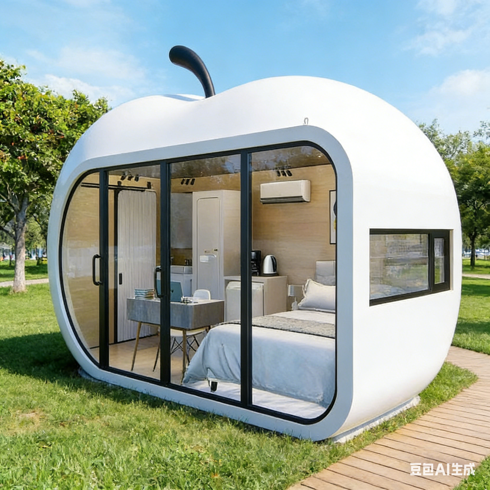 亲子露营苹果舱 温馨度假小屋 全景落地窗 保温防潮可移动