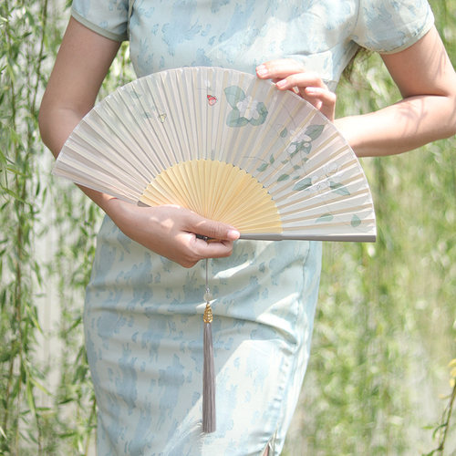 仿真丝烤漆古风折扇汉服旗袍扇子