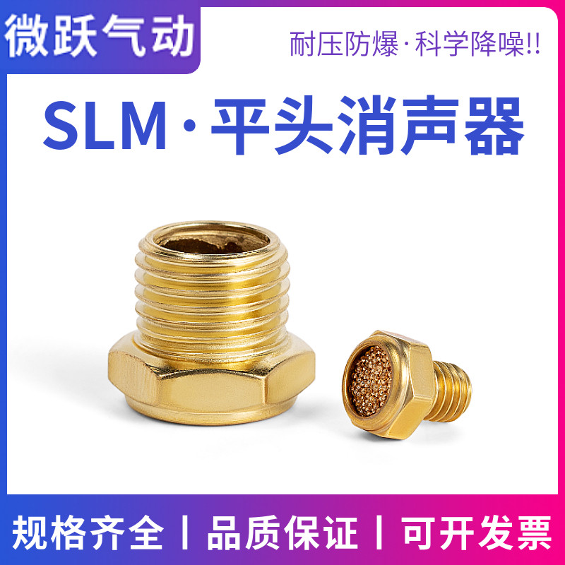 电磁阀平头消声器SLM-M5 01/02/03/04半铜平头消音器1分2分3分4分