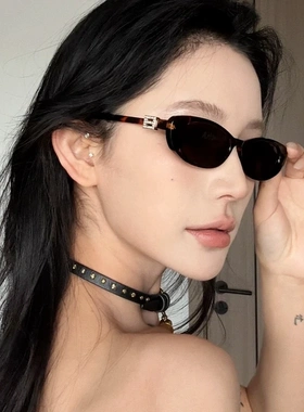 美式复古椭圆小框豹纹茶色太阳镜女欧美潮ins网红墨镜防紫外线潮