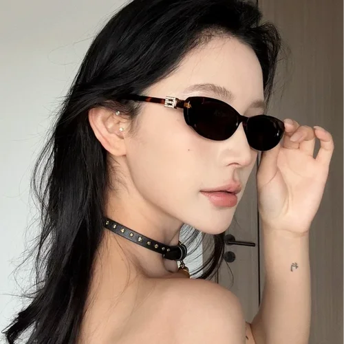 美式复古椭圆小框豹纹茶色太阳镜女欧美潮ins网红墨镜防紫外线潮