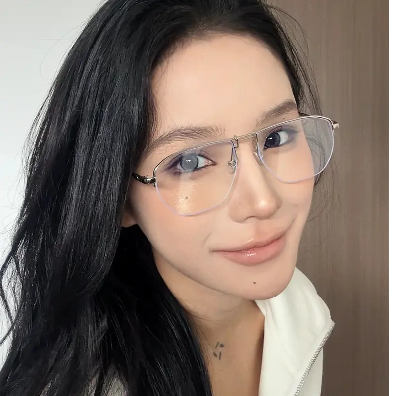 潮金属半框眼镜男帅气网红个性街拍时尚气质防蓝光眼镜女可配近视