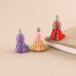 民族风短款 流苏手搓棉线穗子耳环手链配饰手串项链螺纹帽带圈吊坠