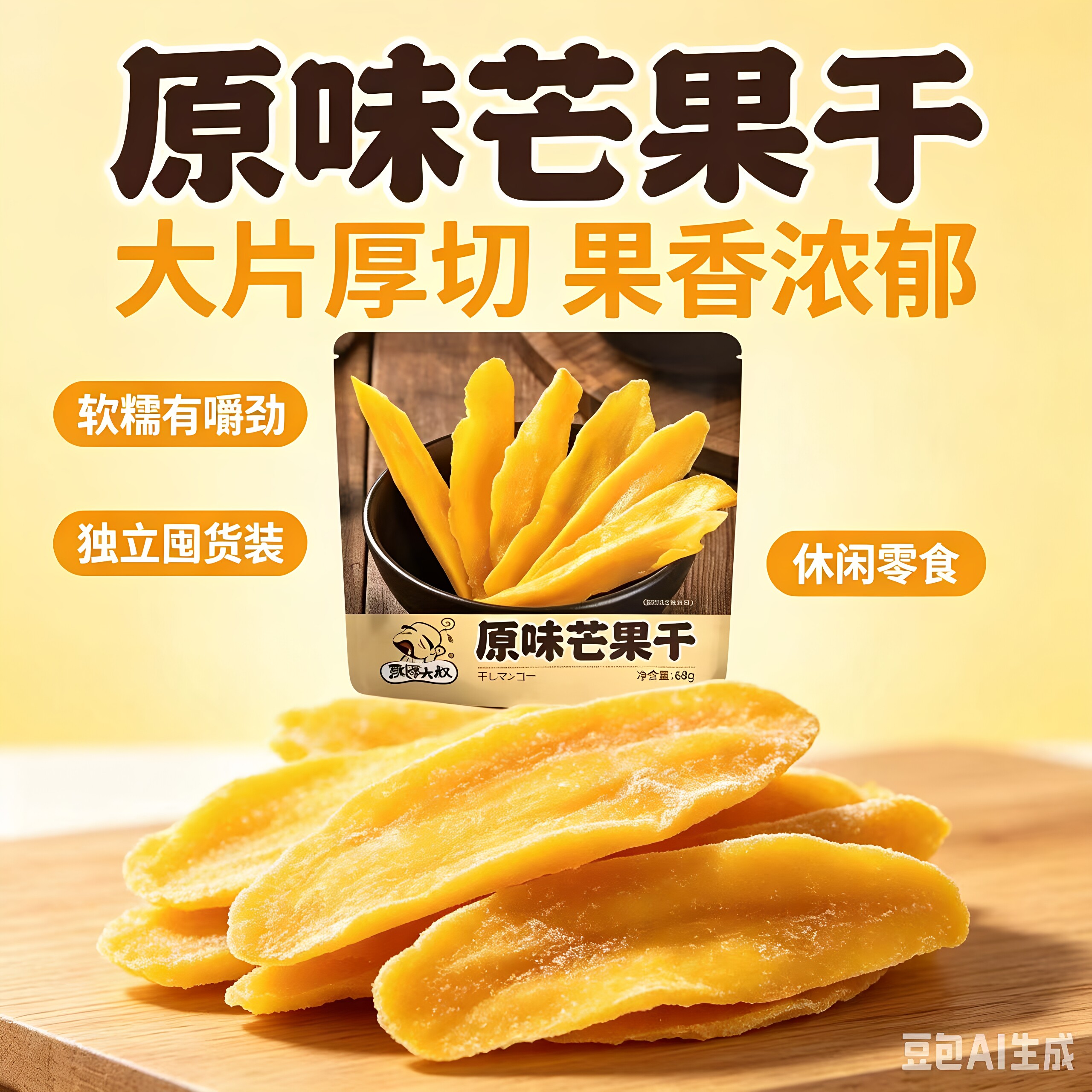 飘零大叔原味芒果干厚切果脯水果干蜜饯零食消闲小吃开袋即食
