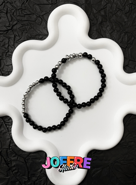 JOFFRE原创银黑手串叠戴情侣手串百搭简约高级感手链男女同款