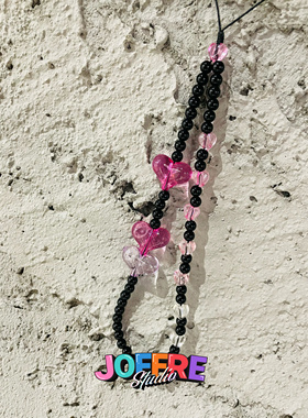 JOFFRE透明立体爱心手机链挂绳ccd相机链透明渐变芭比粉多巴胺