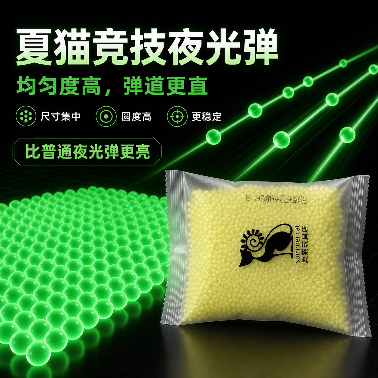 夏猫超高亮度夜光弹均匀吸水珠图片