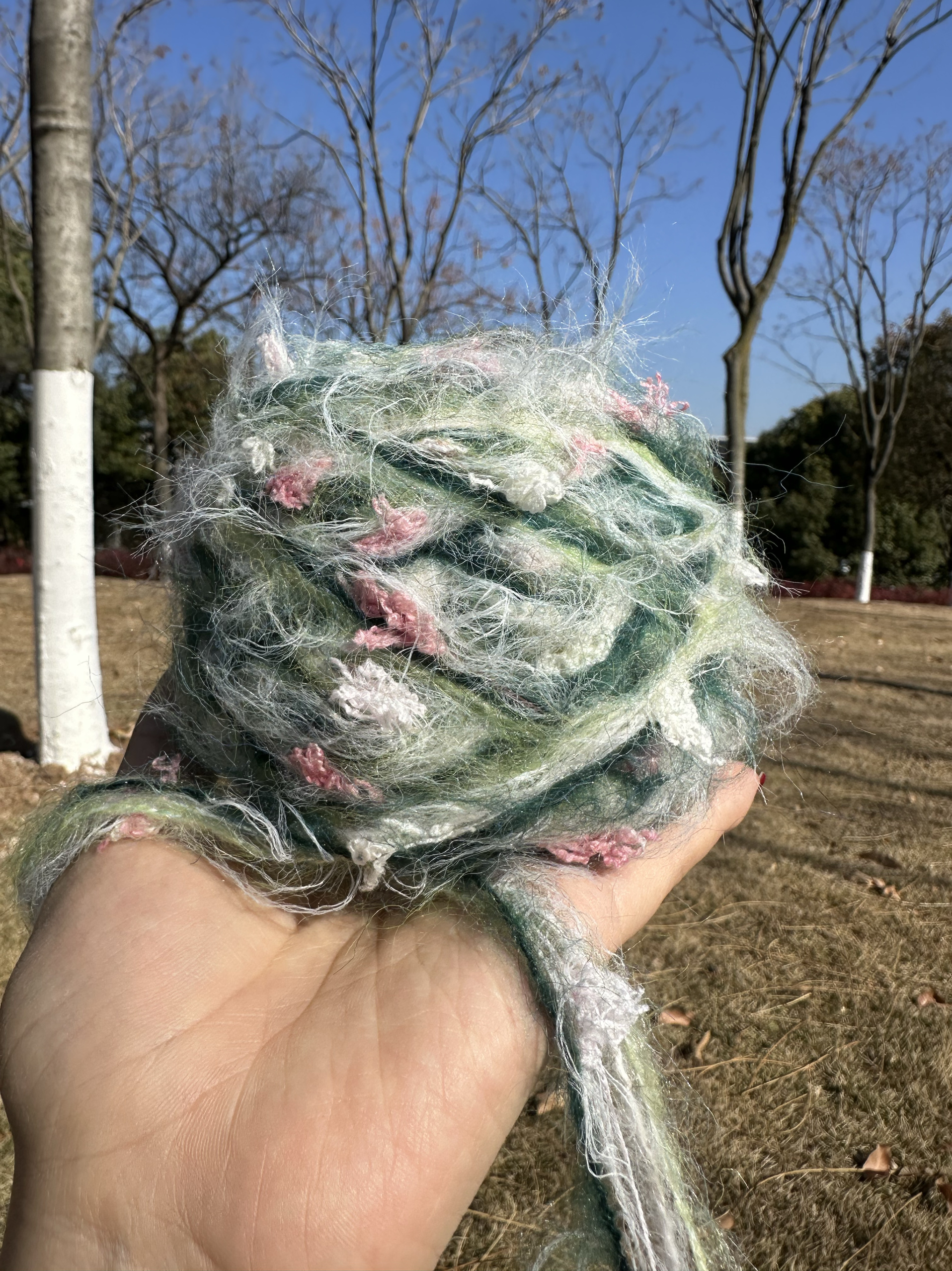 绿色手混线蔷薇苑独家长毛diy围巾钩针包包柔软棒针手工卡套帽子