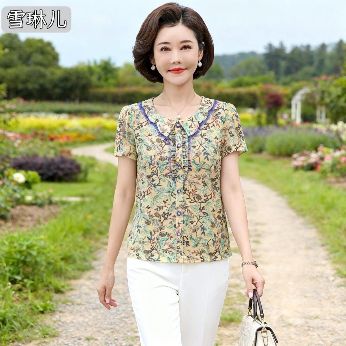 雪琳儿妈妈夏装网纱速干短袖T恤