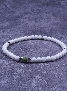 POHIER宝喜儿原创设计清迈纯银天然白石情侣手链男