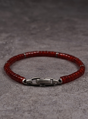 pohier天然红玛瑙纯银手链