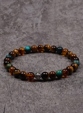 POHIER绿松石虎眼石琥珀手链