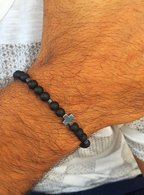 十字架天然玛瑙欧美手链