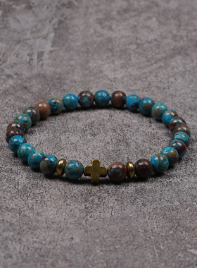 POHIER复古十字架天然石手链