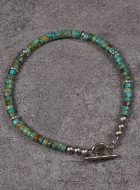 POHIER天然原矿绿松石纯银手链