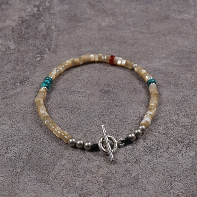 pohier绿松石贝壳纯银手链