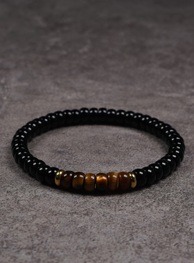 pohier天然虎眼石黑玛瑙手串