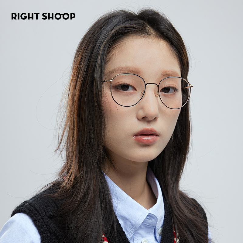 右店超轻细变框女款黑金色近视镜