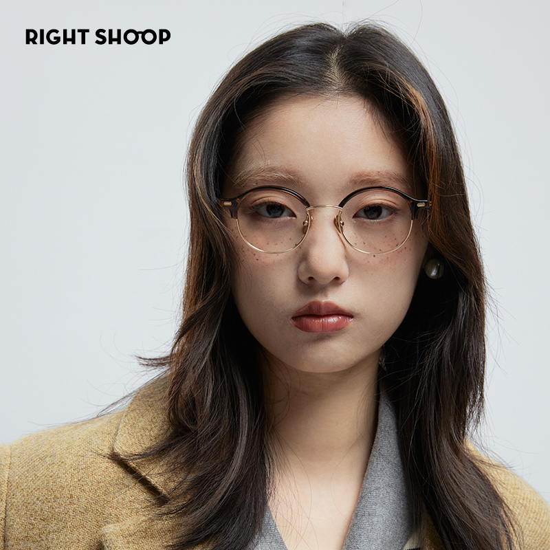 灵动半框!右店纯钛板材小圆框温柔女超轻高度数配近视眼镜框架