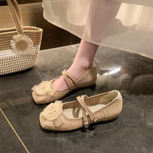 法式山茶花网面单鞋女2026配裙子小个子增高玛丽珍鞋晚晚风温柔鞋