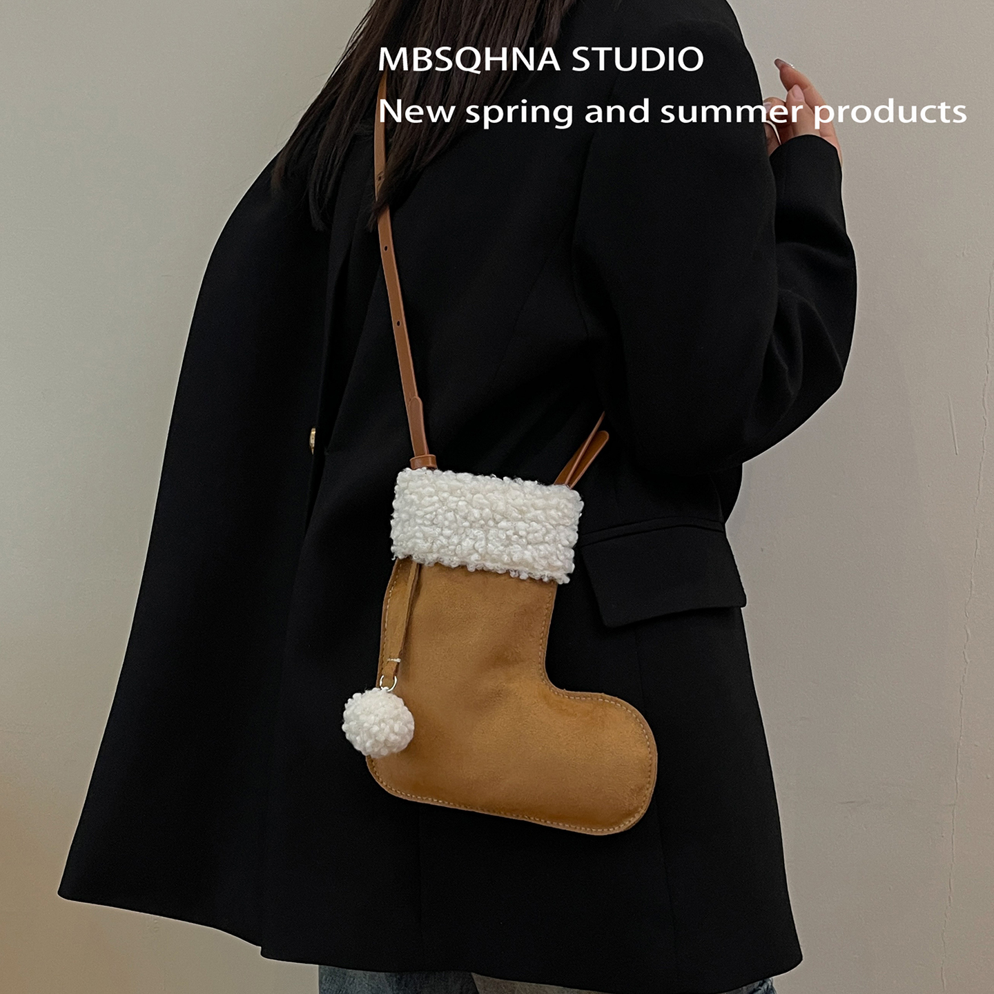 MBSQHNA小众设计包包女2025新款麂皮绒单肩斜挎包秋冬洋气造型包