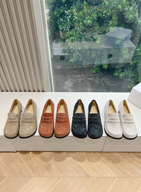 2026新款手工鞋一脚蹬反绒小众复古中跟乐福鞋圆头女