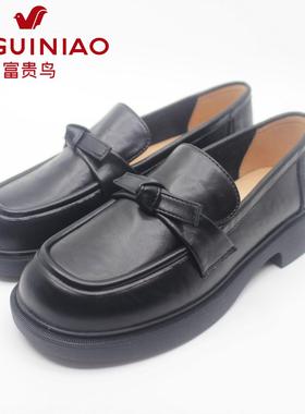 富贵鸟女鞋2025秋新款时尚矮跟真皮女单鞋工作鞋L5A5583C