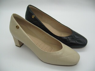 压花皮粗跟真皮羊皮女单鞋 特价 2023春新款 女鞋 F300135K 富贵鸟正品