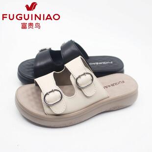 2024年夏新款 N42Z103C 坡跟真皮凉鞋 妈妈鞋 女鞋 富贵鸟女拖鞋