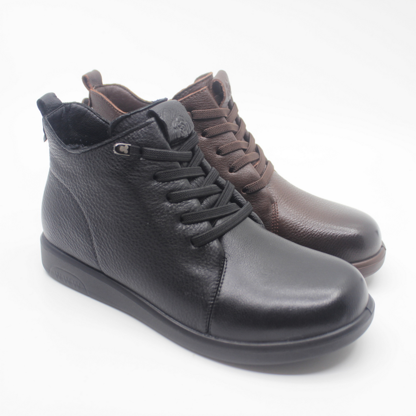 富贵鸟短靴2025冬新款侧拉链保暖绒里牛皮矮跟妈妈鞋G582055CR-9