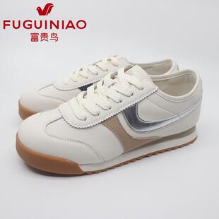 女单鞋 富贵鸟女鞋 系带休闲真皮小白鞋 新款 X4A5122C 2024秋季