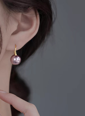 925纯银紫色珠珠耳环女2025新款爆款高级感气质耳坠小众耳饰耳钉