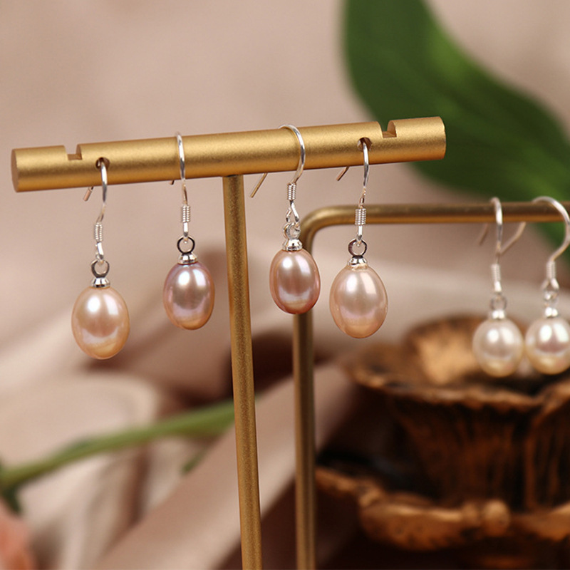 S925纯银天然淡水珍珠耳环水滴椭圆形简约经典百搭款耳坠女士首饰