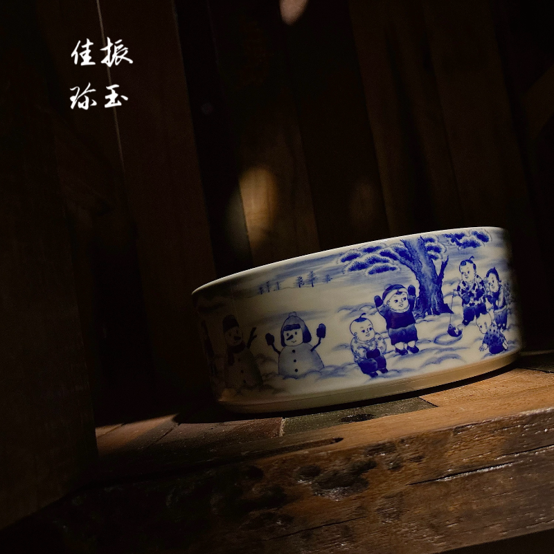 振玉佳振|景德镇高端手绘青花童子雪景茶器大水洗 精湛重工18童子
