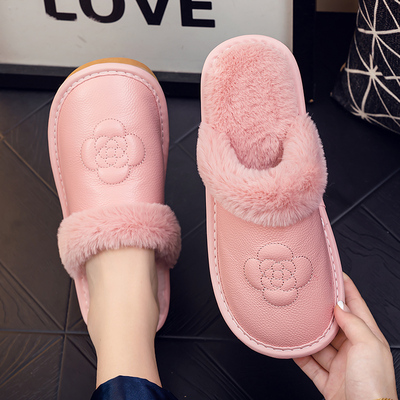 真皮面棉拖鞋保暖软底不臭脚防水