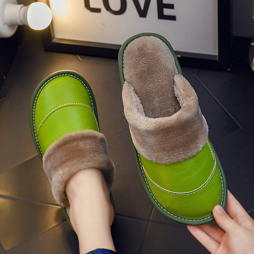 牛皮冬季居家防滑保暖居家棉拖鞋