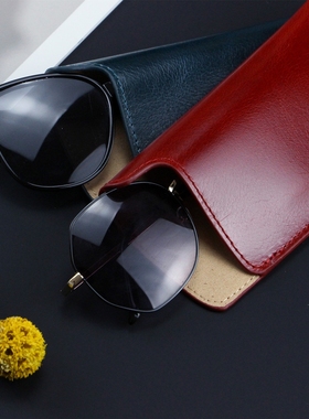 手工真皮眼镜袋复古牛皮便携式墨镜包男女近视眼镜盒老花眼镜皮套