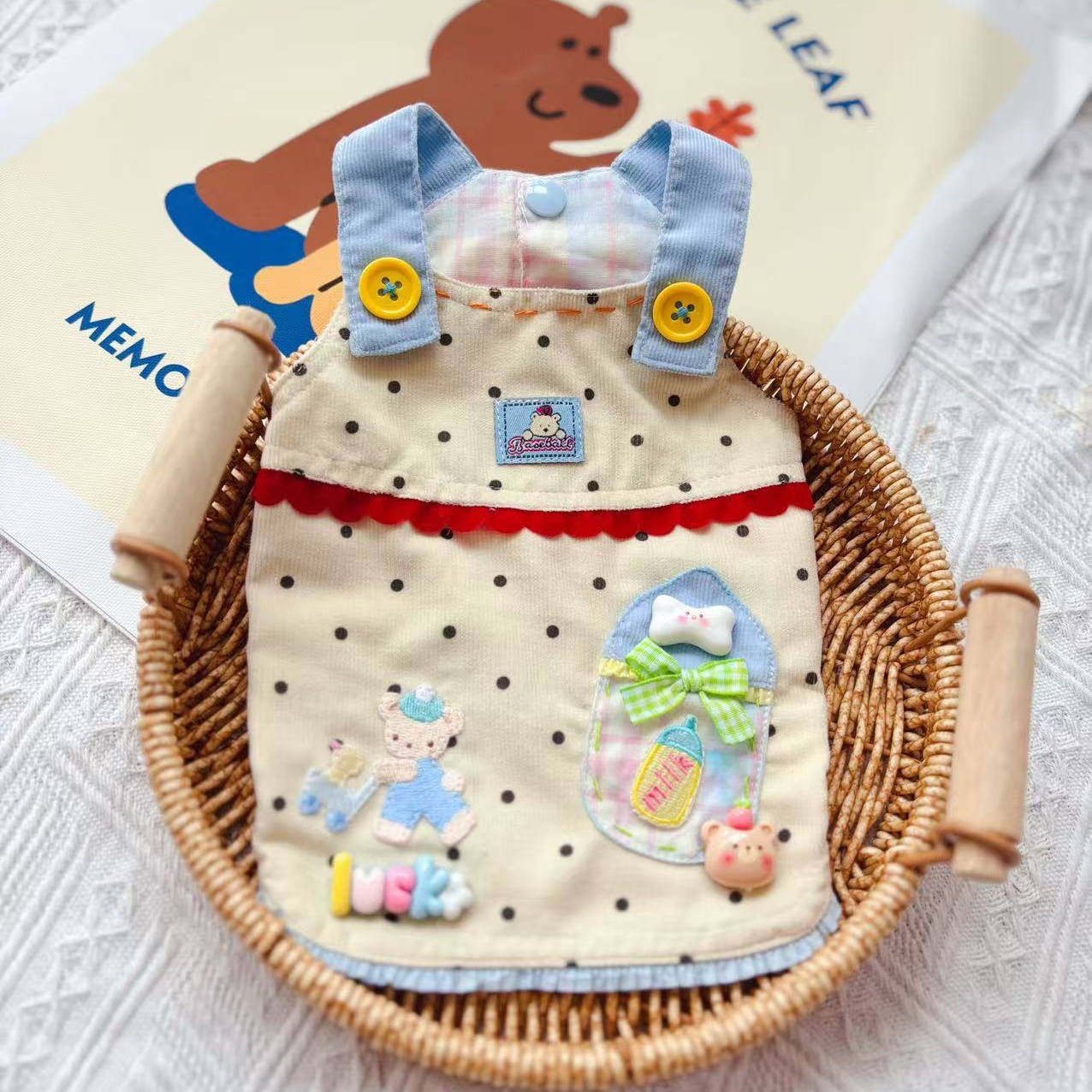 原创手工宠物衣服狗狗猫咪春夏灯芯绒奶瓶熊背带泰迪比熊约克夏