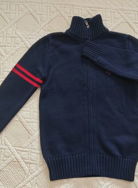 男中大童秋冬纯棉深蓝色拉链针织开衫