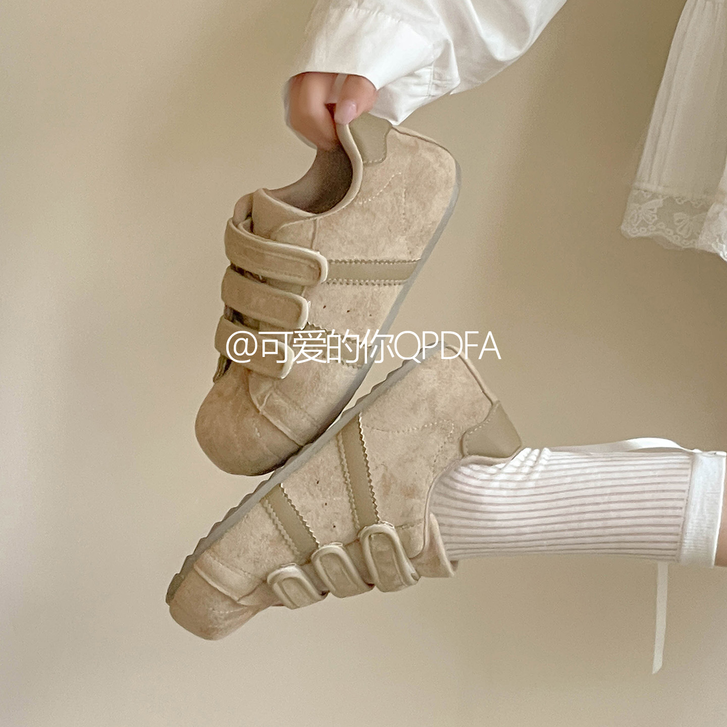 可爱的你 魔术贴复古德训鞋子女2025新款爆款秋季女鞋百搭小白鞋