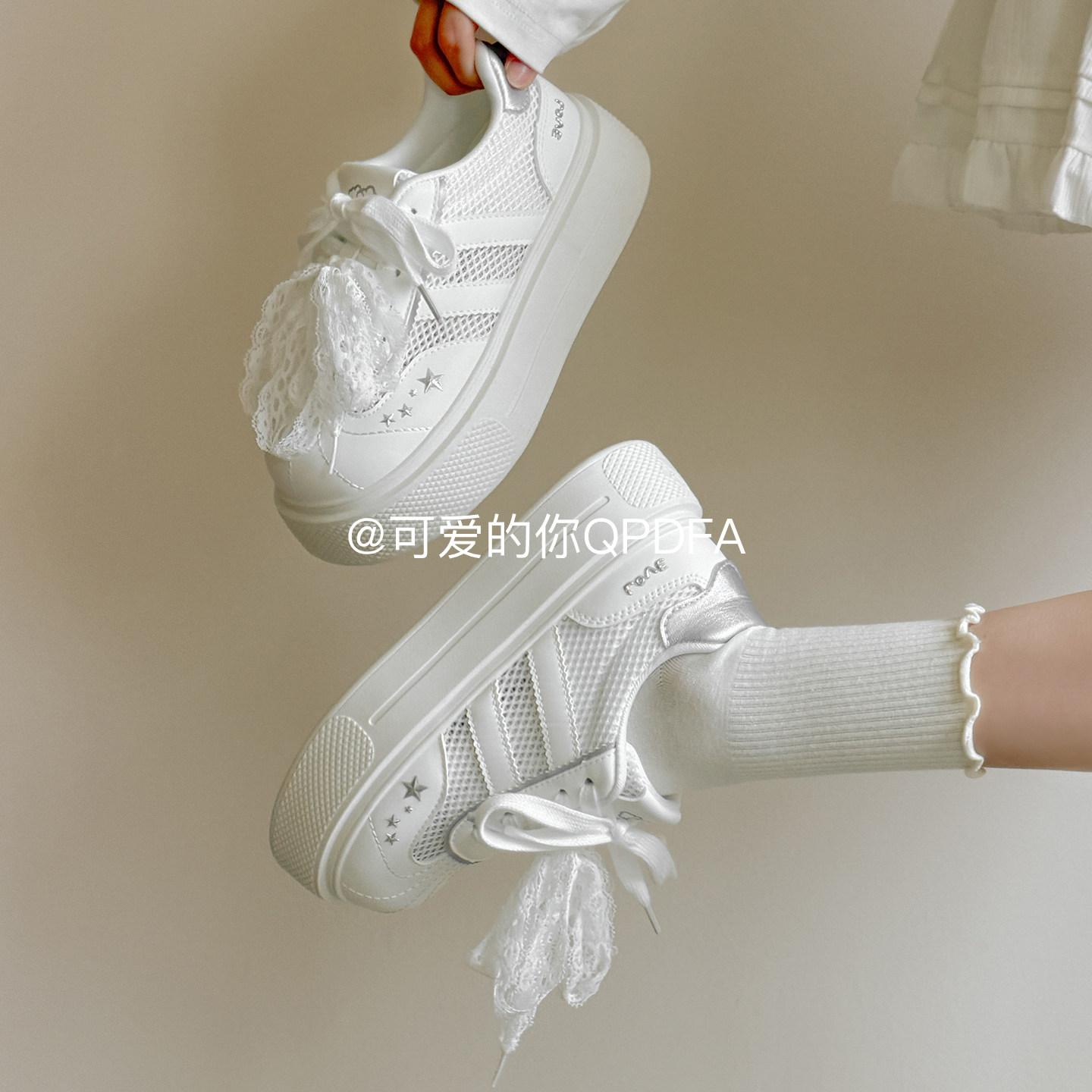 可爱的你厚底小白鞋夏季女鞋2026巨好看的鞋子面包鞋透气网面板鞋