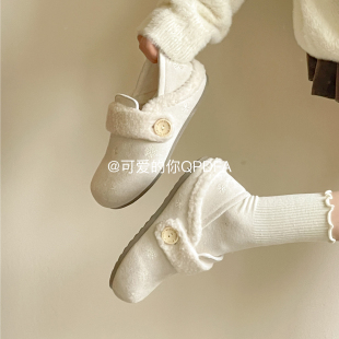 毛毛二棉鞋 可爱 冬季 全包女2025新款 子 你魔术贴一脚蹬加绒勃肯鞋