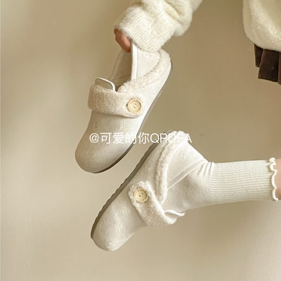 可爱的你魔术贴一脚蹬加绒勃肯鞋全包女2025新款冬季毛毛二棉鞋子