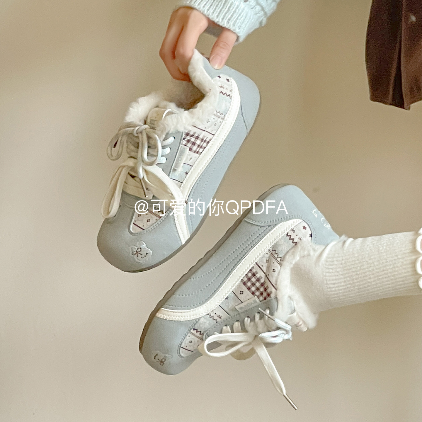 可爱的你复古德训鞋子女2025新款爆款冬季加绒板鞋毛毛厚底小白鞋,女鞋,时尚休闲鞋,淘宝优惠券,粉丝福利购,淘宝优惠卷