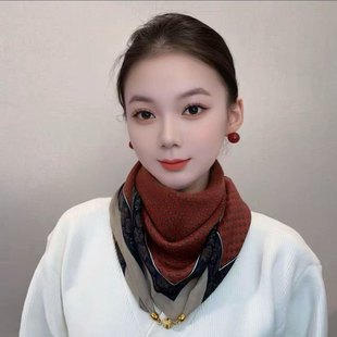 磁吸扣棉麻小方巾丝巾女春秋百搭护颈领巾三角围巾新款保暖围脖女