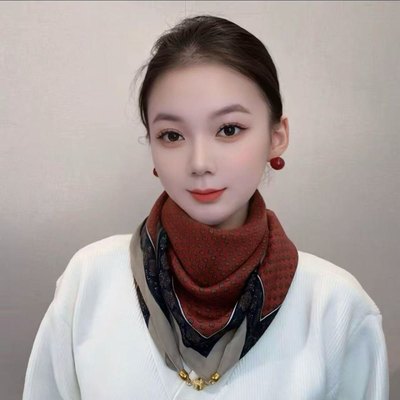 磁吸扣棉麻小方巾丝巾女春秋百搭护颈领巾三角围巾新款保暖围脖女