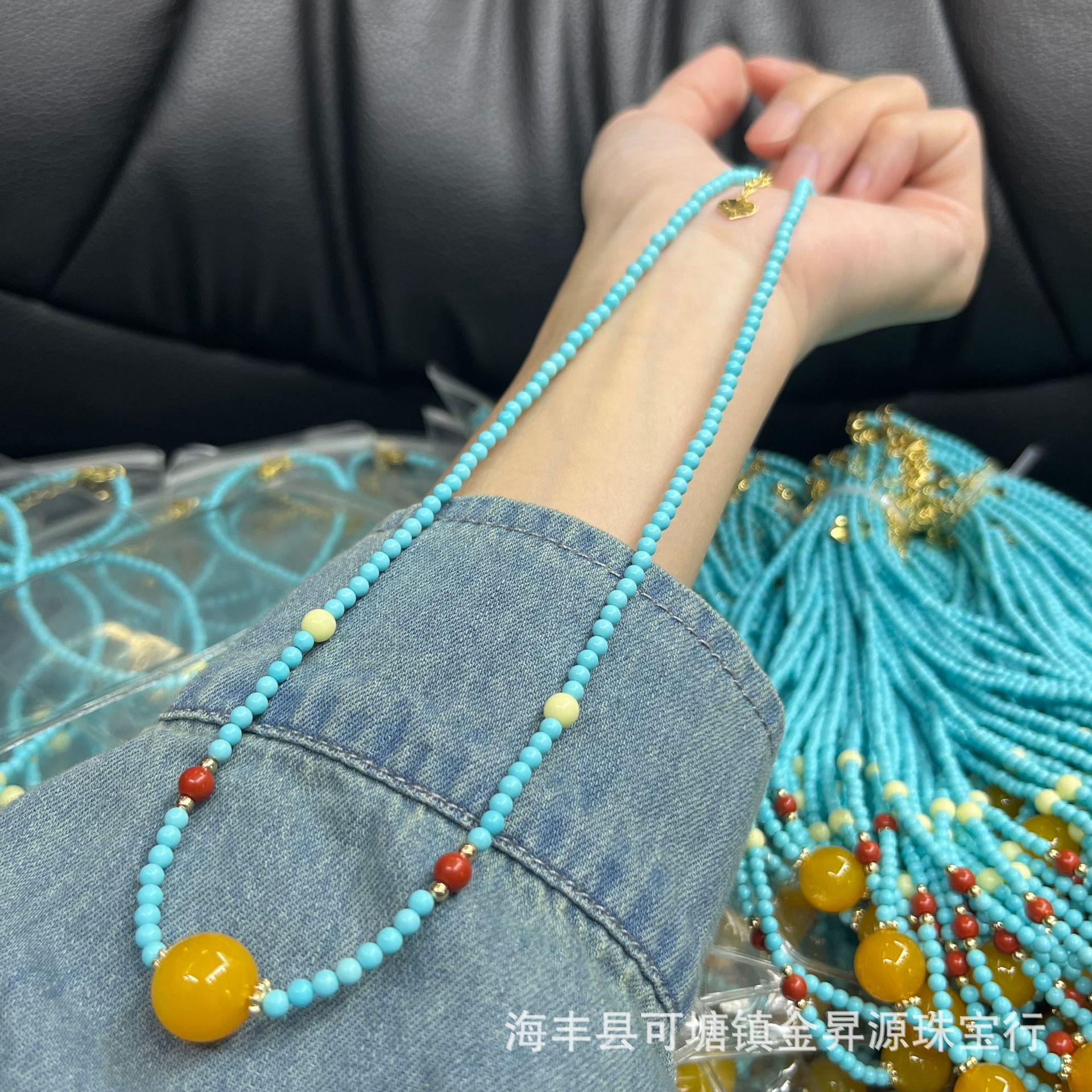 菱镁矿绿松石项链锁骨链调节搭配南红蜜蜡黄玛瑙单珠女生礼物直播