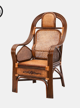 藤椅单人高靠背藤皮编织老人椅子家用办公椅真藤麻将舒适中式现代